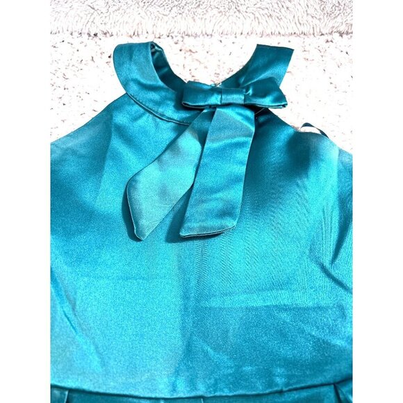 Girls Formal Dress Lined Bow Accent Hook Zip Back Green Size 7-8 - Picture 4 of 8